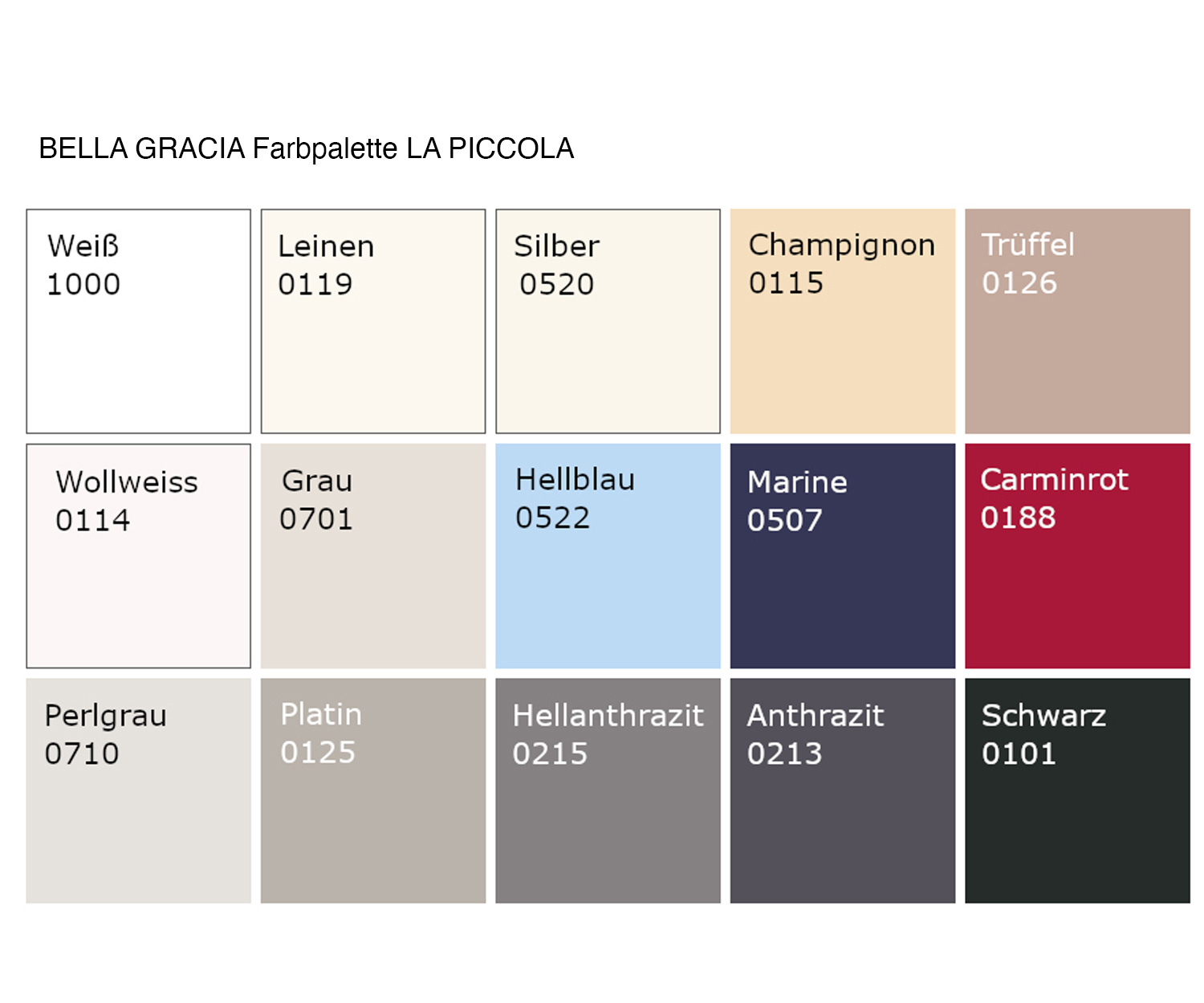 BELLA GRACIA La Piccola colour chart