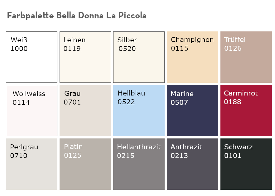 BELLA DONNA La Piccola colour chart