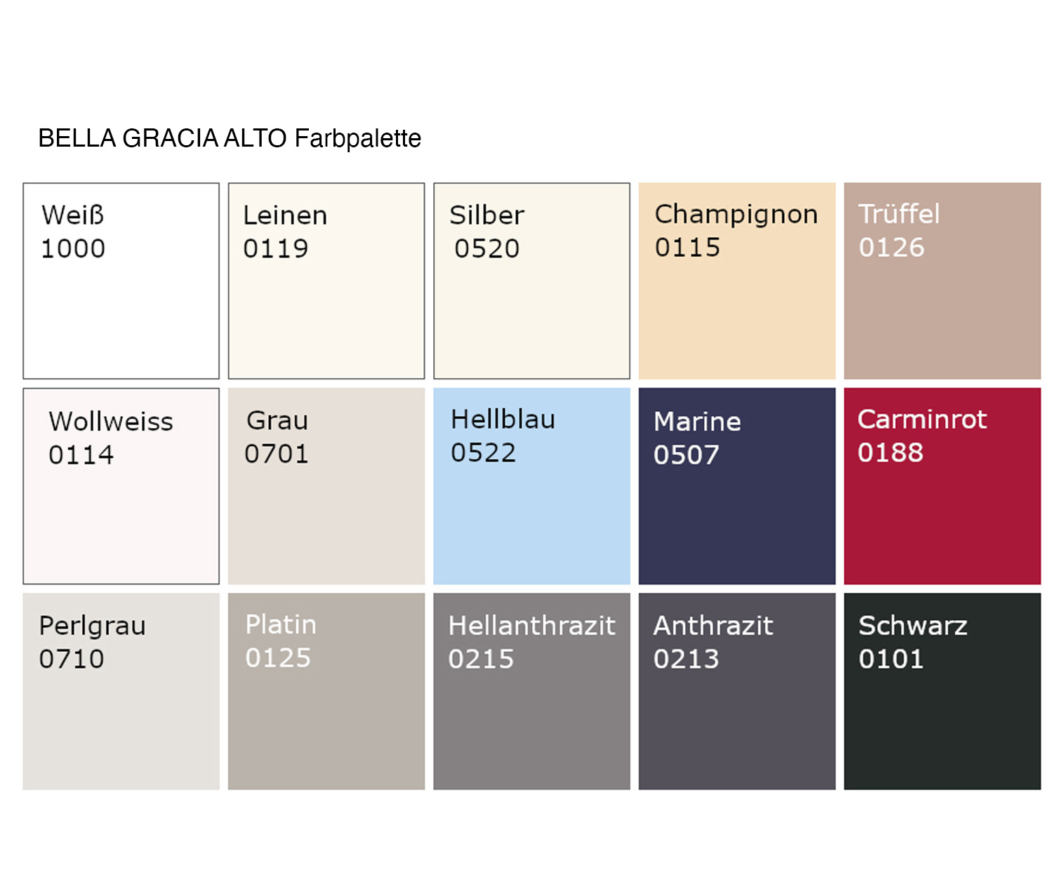 BELLA GRACIA ALTO colour chart